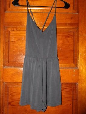 Forever 21 Charcoal Gray Spaghetti Strap V-Neck Romper